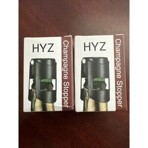 HYZ Champagne Bottle Stoppers 2pcs  Black, Stainless Steel, Air Tight Seal, New